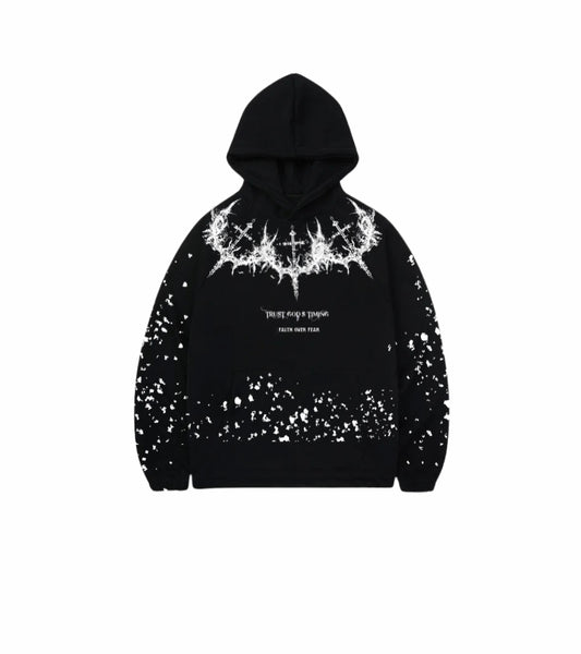 Divine Energy Splatter Hoodie – Trust God's Timing