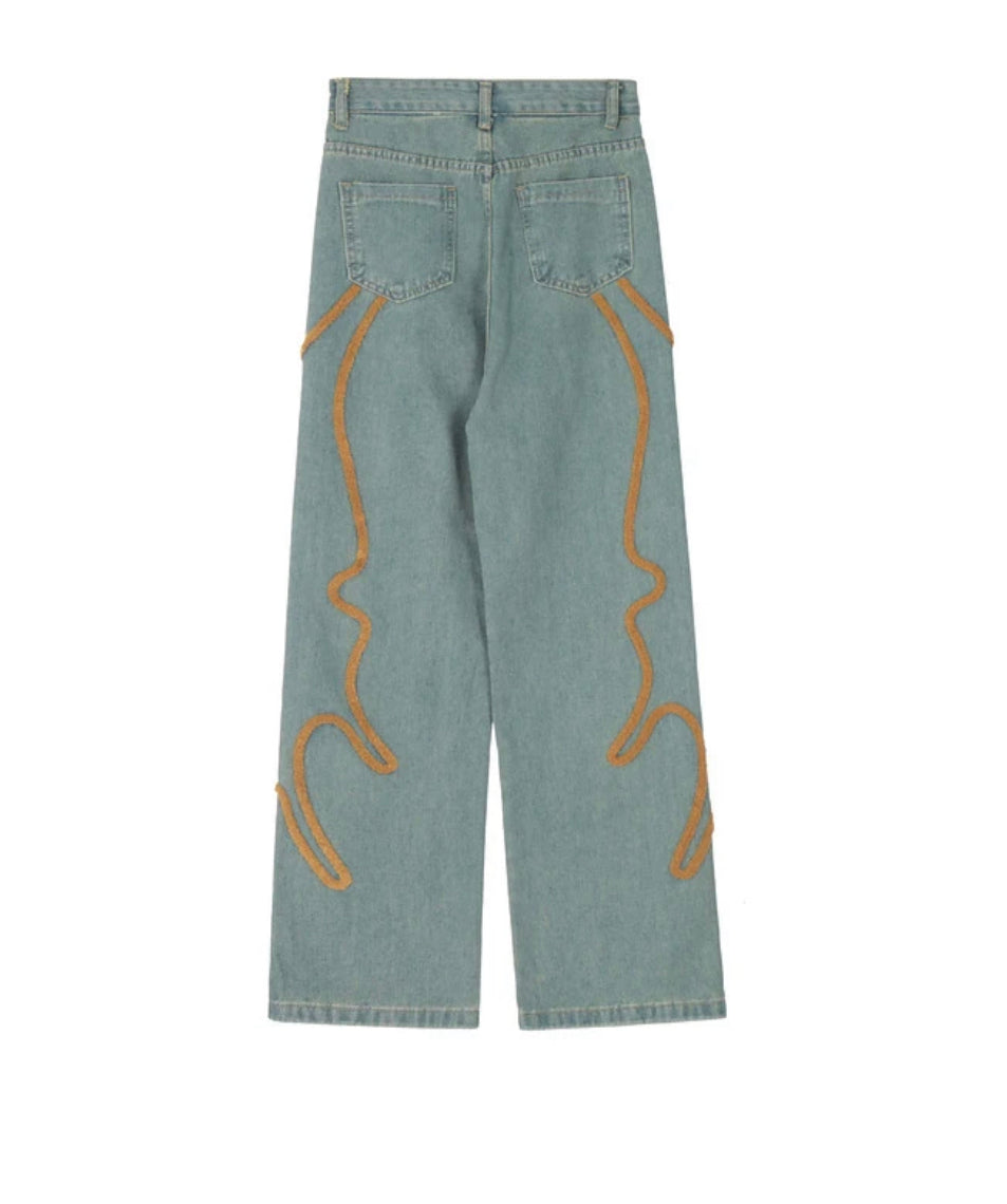 Embroidered Wave Denim Pants – TRUST GOD'S TIMING Collection