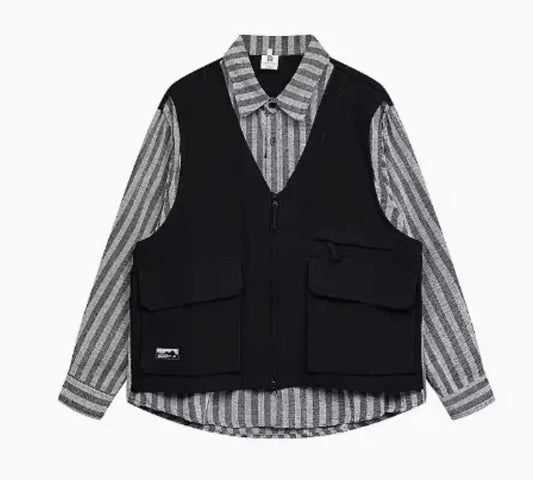 Layered Utility Vest and Striped Shirt Combo – TRUST GOD’S TIMING