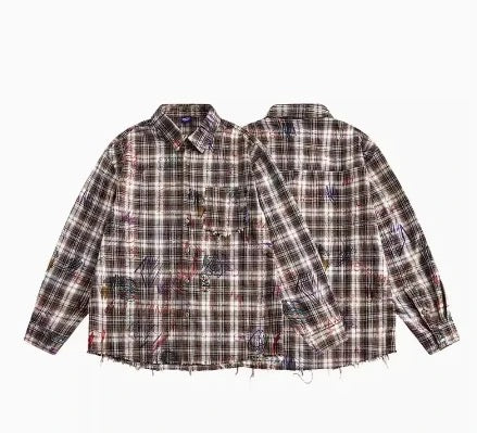 Distressed Graffiti Plaid Flannel Shirt – TRUST GOD’S TIMING