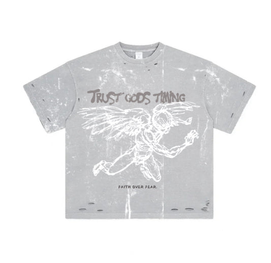 TRUST GOD’S TIMING - Angelic Ascent Distressed Tee