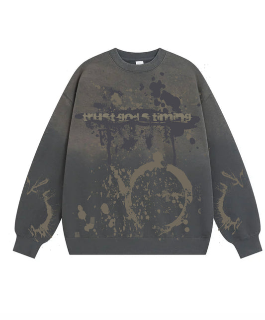 Urban Faith Splatter Crewneck – Trust God's Timing