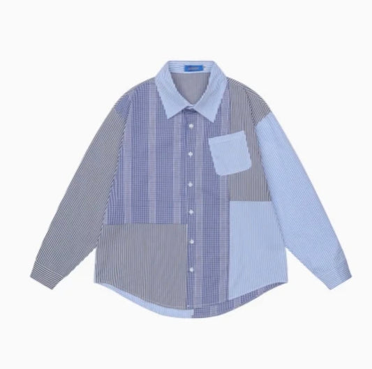 Patchwork Striped Button-Up Shirt – TRUST GOD’S TIMING