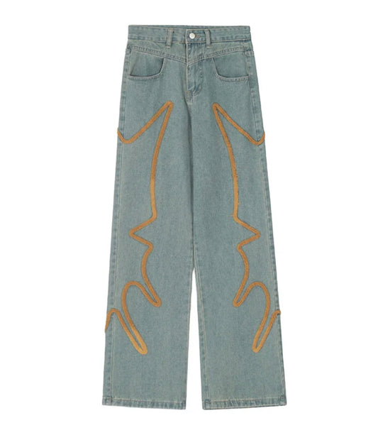 Embroidered Wave Denim Pants – TRUST GOD'S TIMING Collection